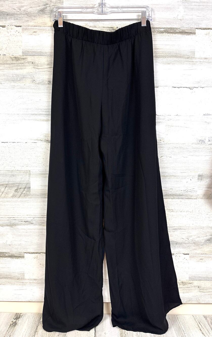 Three Eighty Two Womens S Black Vanessa Wide Leg Dress Pants Side Slit Foxy NWT